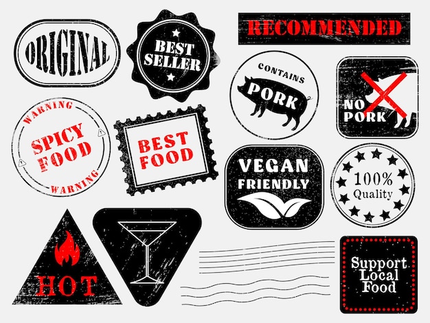 Vector food themed stamp collection