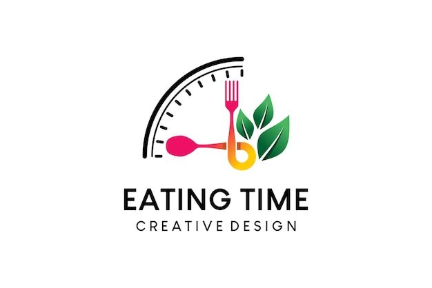 Modello di progettazione del logo dell'icona del tempo del cibo con il concetto creativo