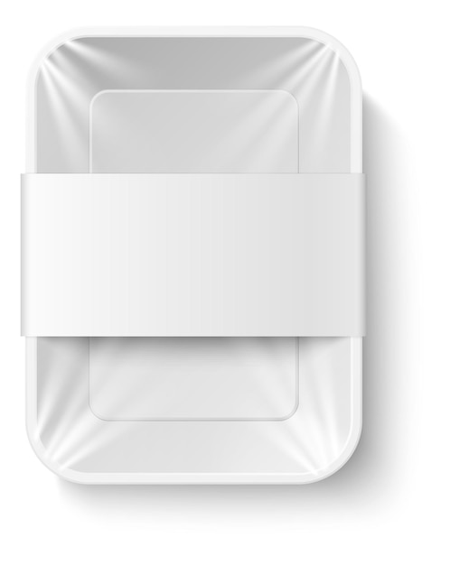 Vector food tray container with transparent protective plastic mockup