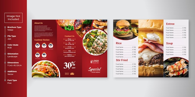 Шаблон меню брошюры о еде trifold брошюра меню быстрого питания для ресторана с желтым и синим