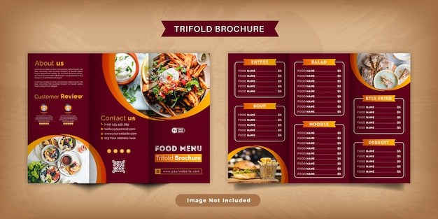 Vector food trifold brochure menu template. fast food menu brochure for restaurant with red color.