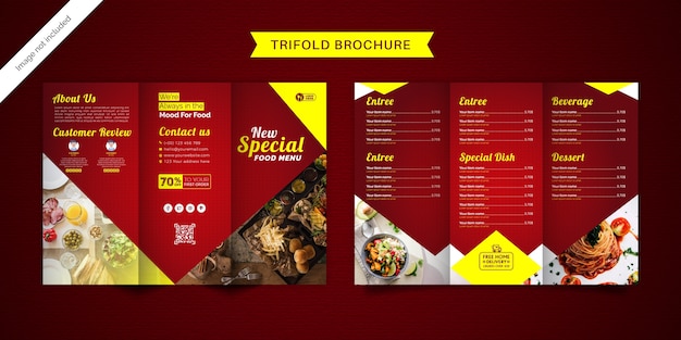 Vettore modello di menu brochure a tre ante cibo.