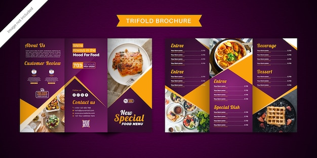 Modello di menu brochure a tre ante cibo.