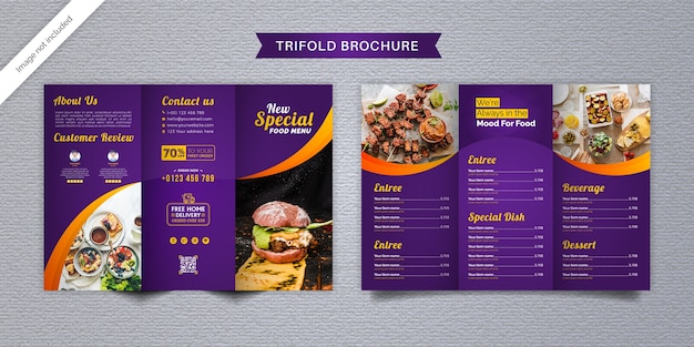 Vettore modello di menu brochure a tre ante cibo