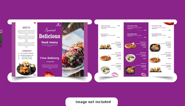 Vettore brochure di menu fast food modello brochure a tre ante per cibo per ristorante
