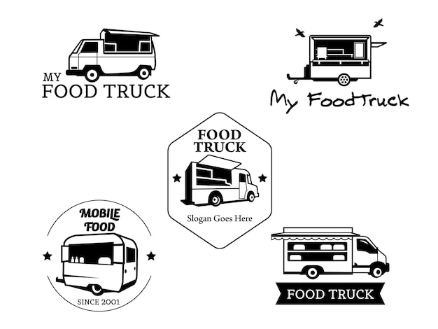 Design del logo in bianco e nero del camion di cibo