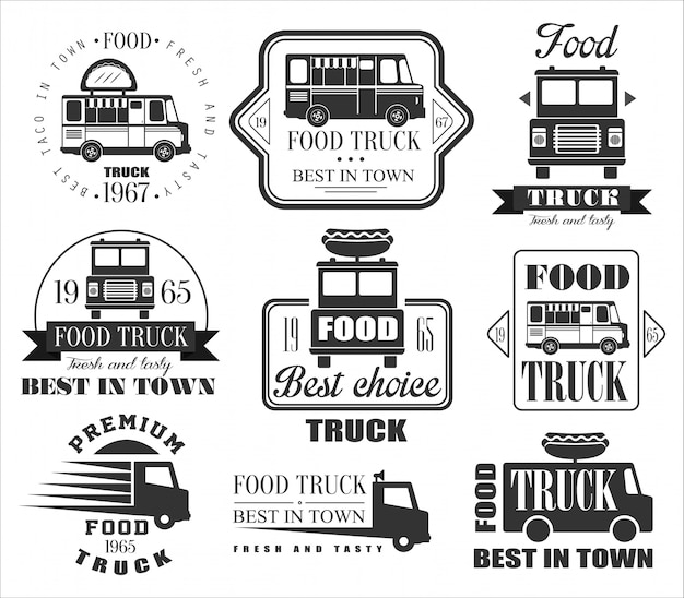 Food truck emblemen, pictogrammen en badges.