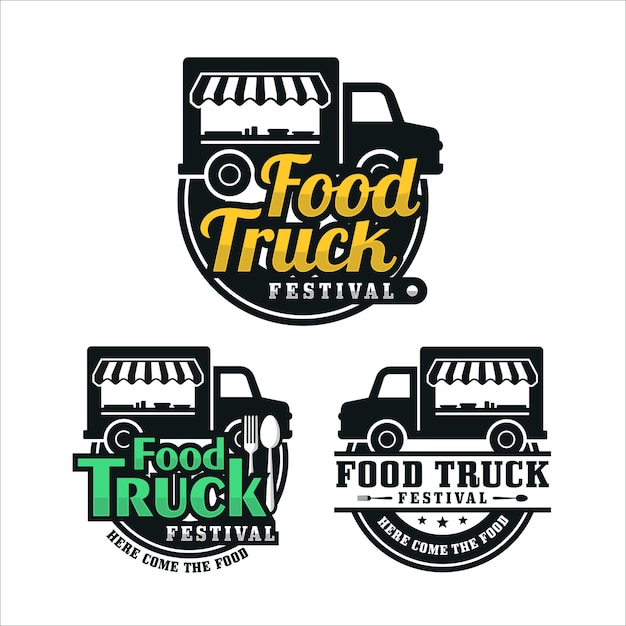Food truck festival design logo collection