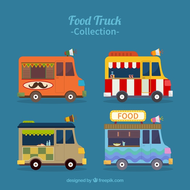 Vettore camion food pack con stili diversi