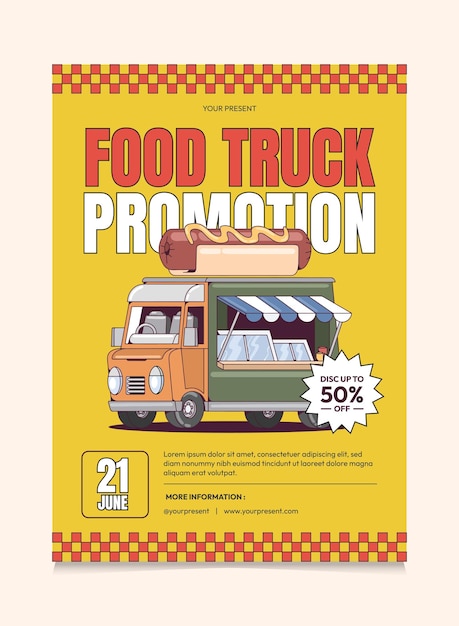 Vettore disegno di poster promozionale per camion di cibo adatto per poster promozionali