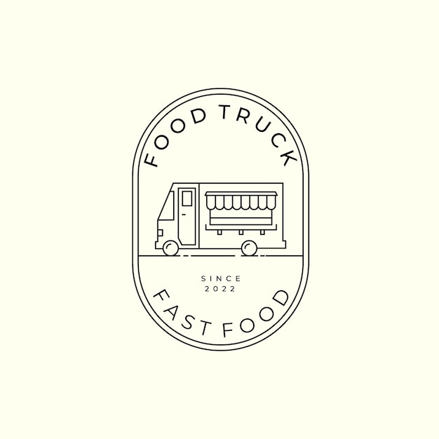 Food truck or street food line art and emblem style logo vector icon design template illustration