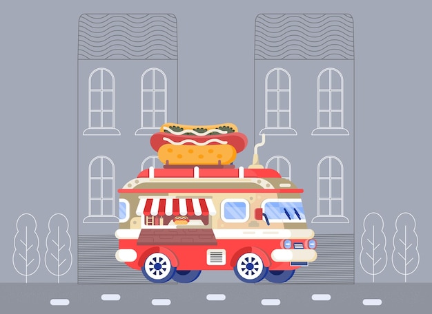 Food truck vector concept Auto met grote hotdog