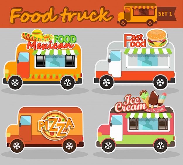 Vector food truck vector illustrations.
