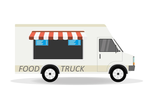 Food truck verkoper voor en kopers achterzicht moderne van transport vector illustratie