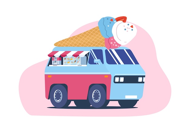 Food truck with ice cream on the roof vector illustration