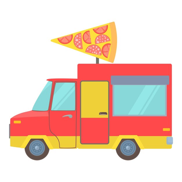 Vector food truck with slice of pizza icon cartoon illustration of food truck with slice of pizza vector icon for web