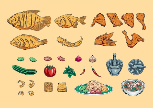 Food vector bundle  fish and chicken