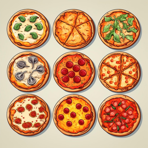Еда вектор пицца итальянский ресторан значок быстрое фото каракули векторные иллюстрации
