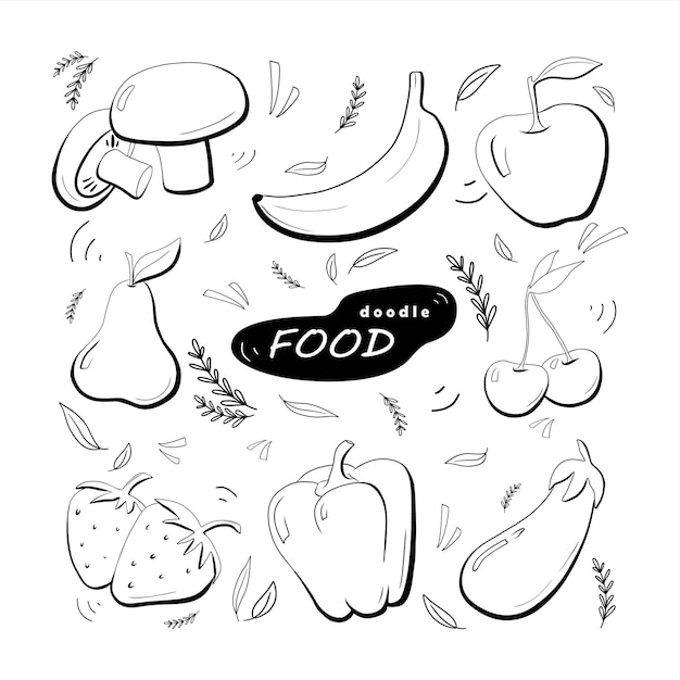 Food vegetables doodles with different line thickness