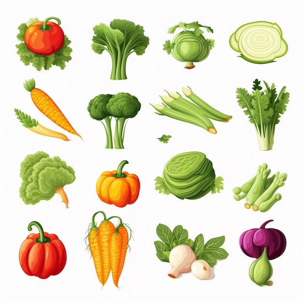 Cibo vegetariano sano illustrazione vettoriale verdura biologica set verde cetriolo carota v