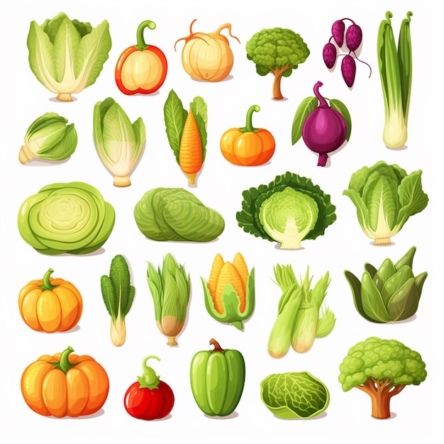 Еда вегетарианская здоровая векторная иллюстрация органический овощной зеленый набор огурец морковь v