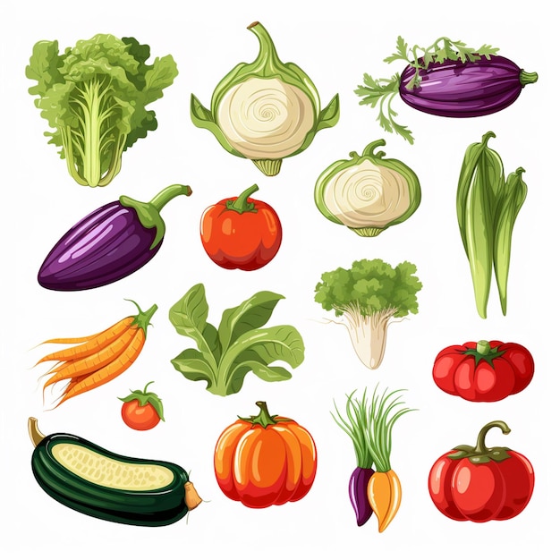 food vegetarian healthy vector illustration organic vegetable green set cucumber carrot v