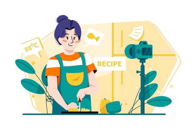 Vector food vlogger kookvlog maken