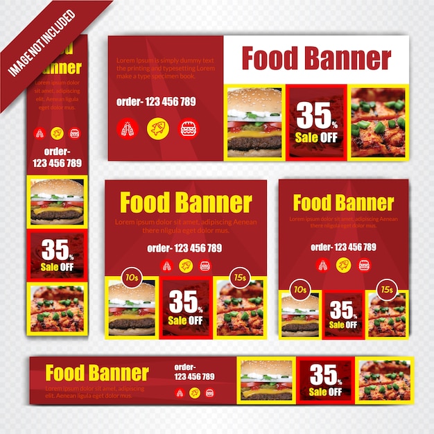식당에 대 한 음식 웹 배너 세트