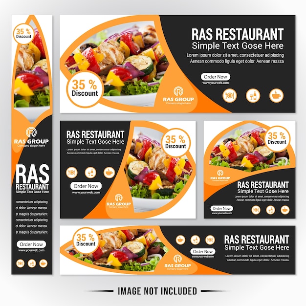 ベクトル レストラン用の食品webバナーセット