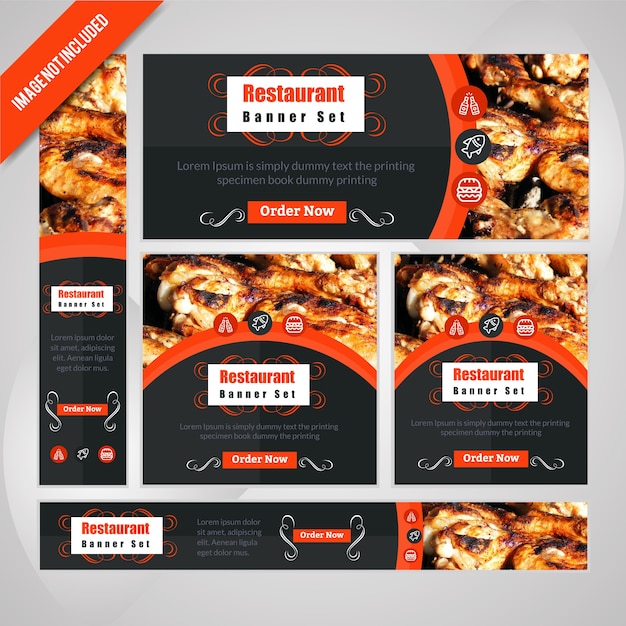 Vector food web banner set for restaurant with discount.