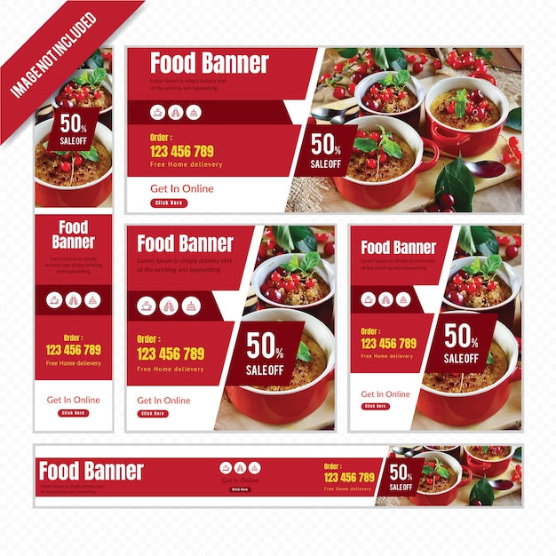 Vettore set di banner web cibo per ristorante con sconto.