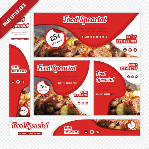 Vector food web banner set for restaurant