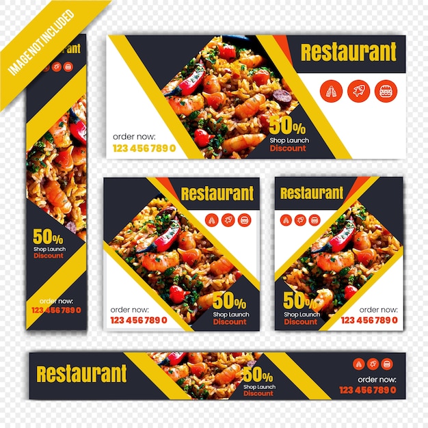 Vettore set di banner web cibo per ristorante