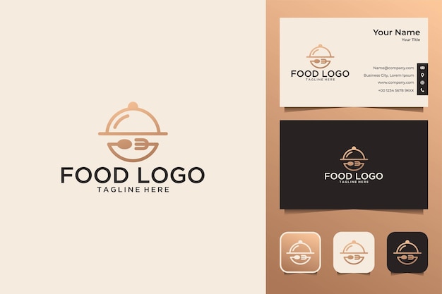 Cibo con design del logo forchetta e cucchiaio e biglietto da visita