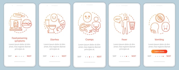 Foodborne disease onboarding mobile app page screen vector template
