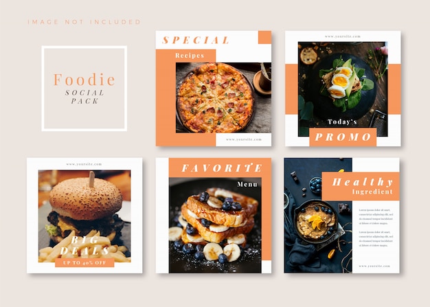 Vector foodie clean simple square social media template for instagram, facebook, carousel.