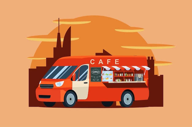 Foodtrack van isolated. Cafe on wheels.  illustration.