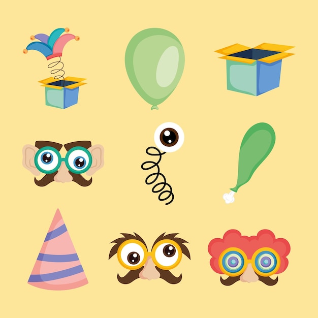 Fools day icons set