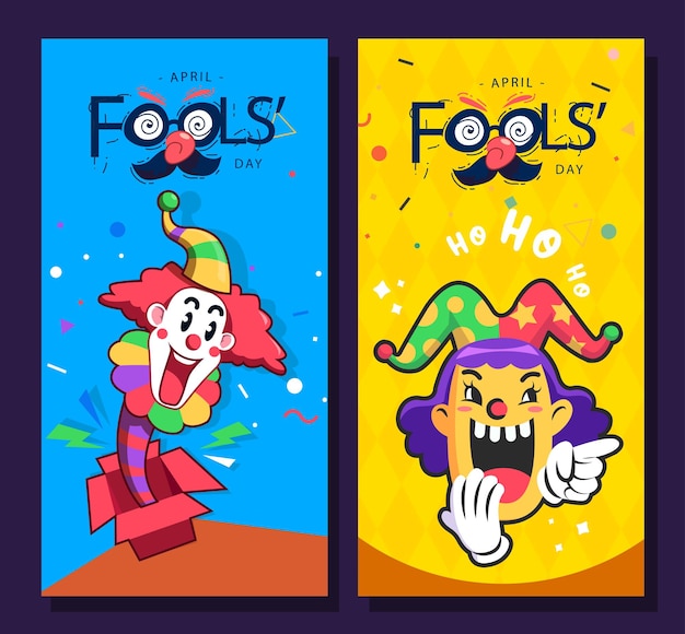 Vector fools day poster template dynamic clown design