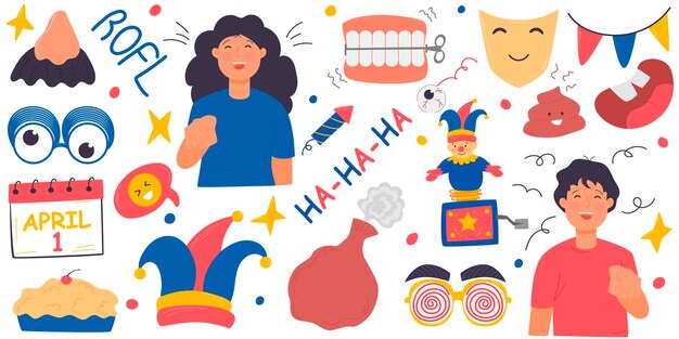 Fools day vector set april laughter objects for a prank