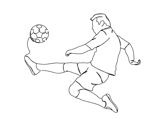 Vector foot ball, soccer player single-line art drawing continues line vector illustration