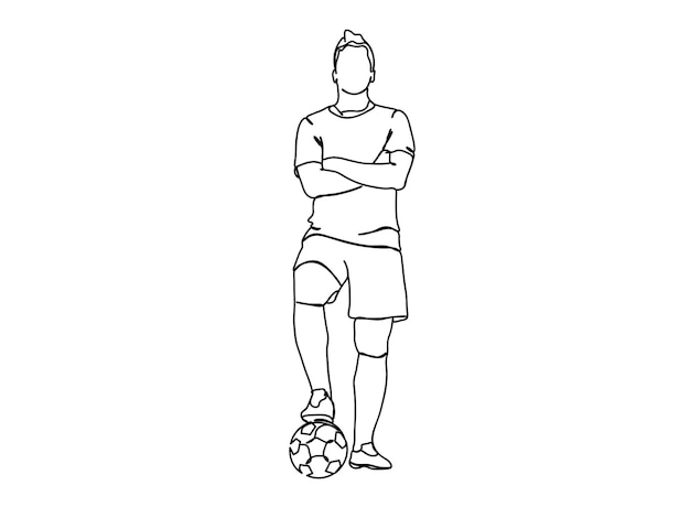 フットボール、サッカー選手の単線アートの描画は、行のベクトル図を続行します