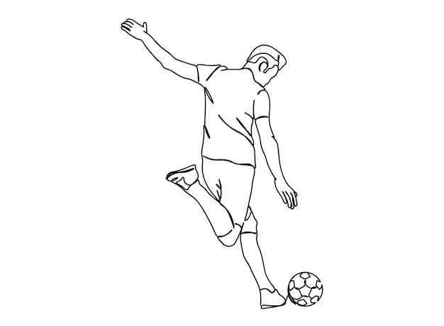 Foot ball, Soccer Player single-line art drawing continues line vector illustration