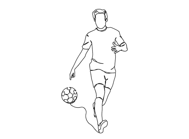 Foot ball, soccer player single-line art drawing continues line vector illustration