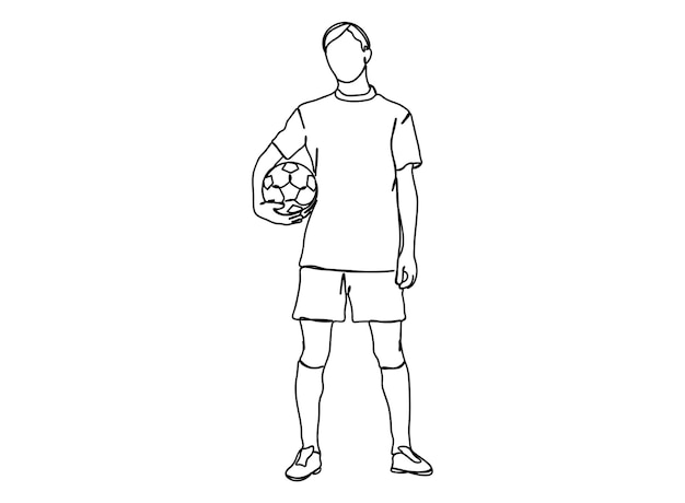 フットボール、サッカー選手の単線アートの描画は、行のベクトル図を続行します