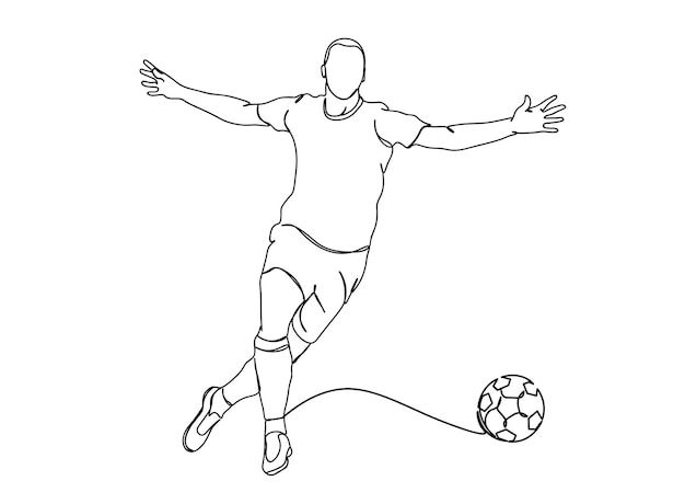 Foot ball, Soccer Player single-line art drawing continues line vector illustration