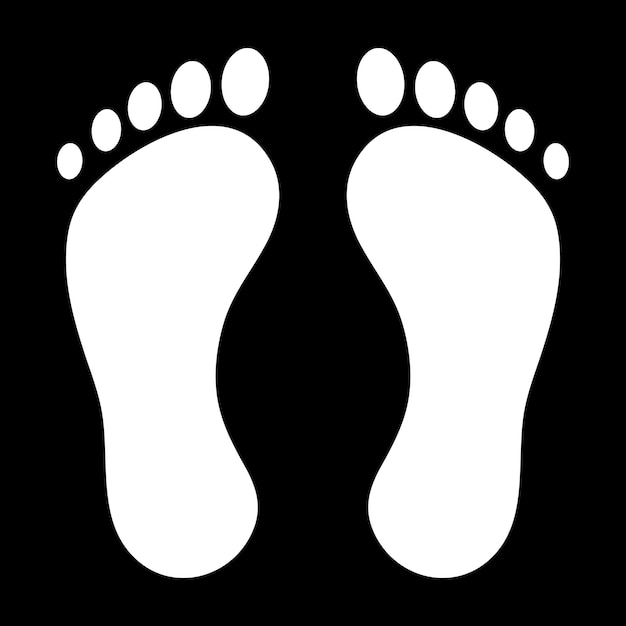 Vector foot print white silhouettes on black background