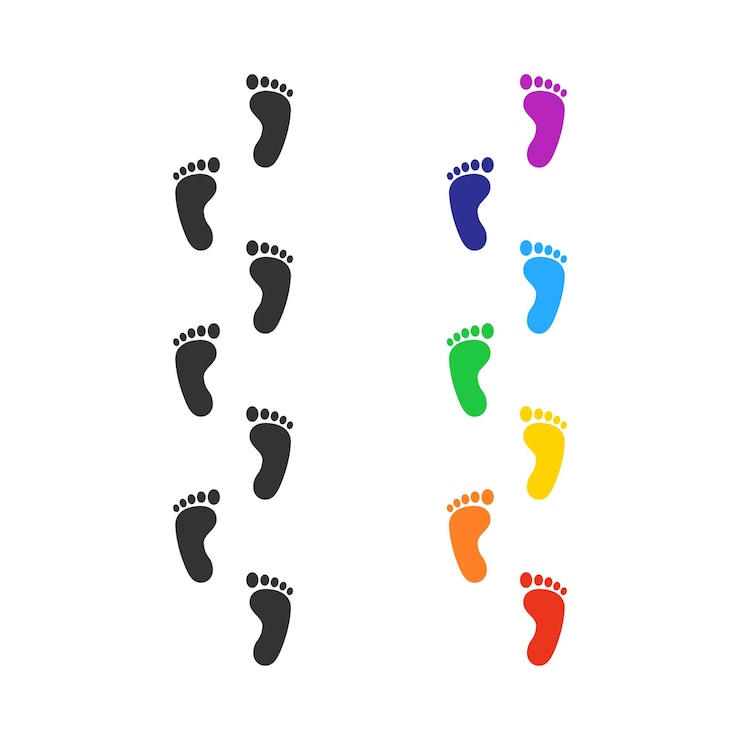 Vector foot prints rainbow colored icon set human body footstep newborn baby feet flat vector illustration isolated