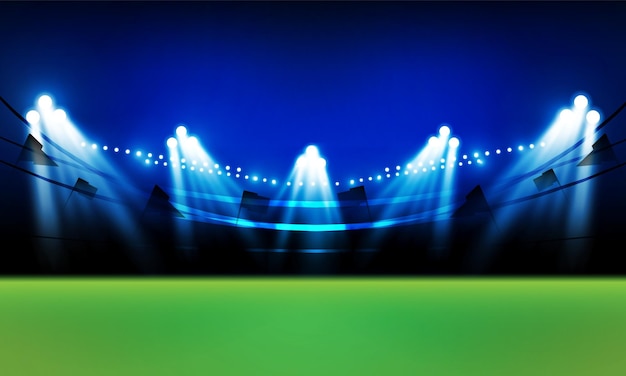 Vector football arena field with bright stadium lights vector design vector illumination