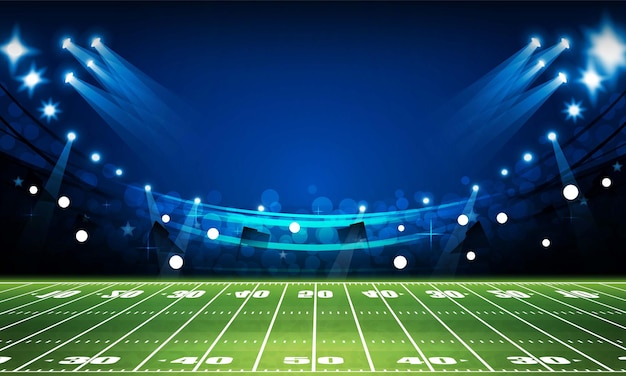 Campo da calcio con luci da stadio luminose disegno vettoriale illuminazione vettoriale